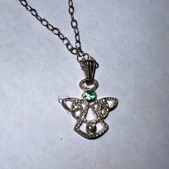 AVON .925 Sterling Silver 16" Necklace & Angel Pendant, March Birthstone Vintage - Picture 1 of 4